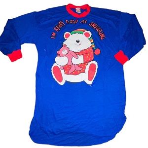 Vtg BEARY GOOD AT SNUGGLING Just Around Midnite Night Gown Long Shirt Jammie